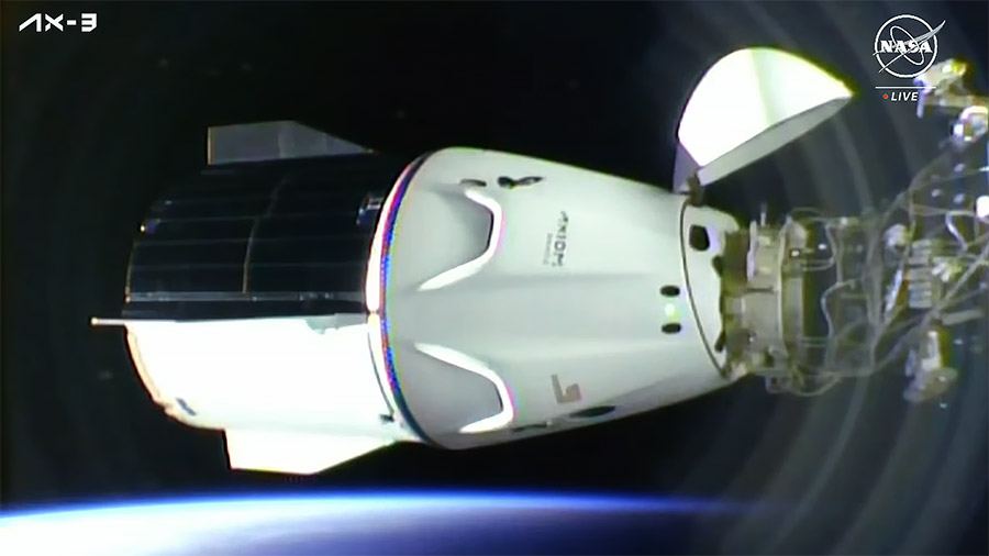 Ax-3 Docks to Station Aboard Dragon Spacecraft